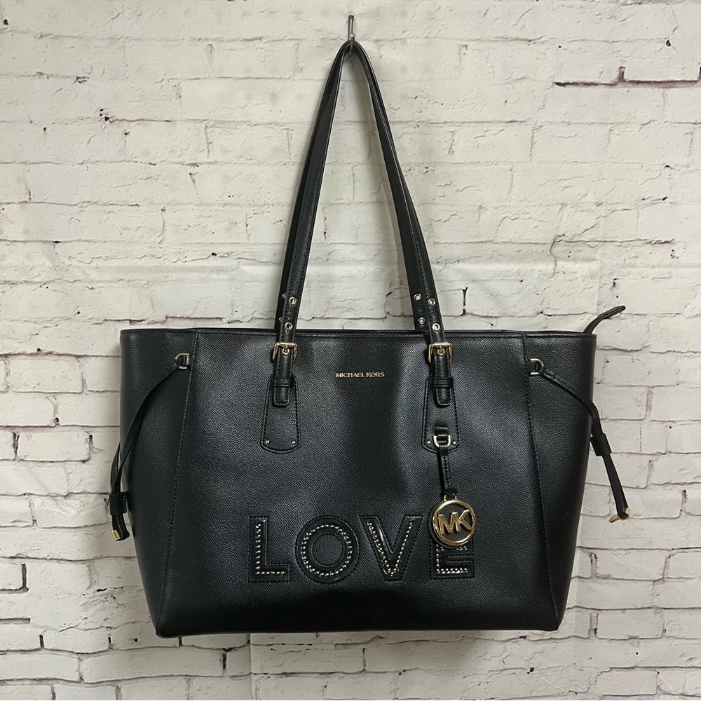 Michael Kors Limited Edition Voyager Love Tote Bag Black Stud Large Purse NWT